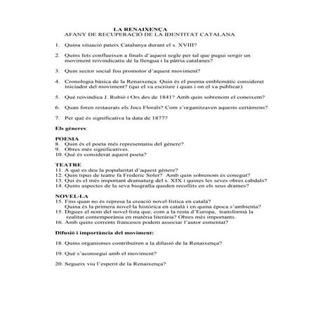 Qüestionari La renaixença