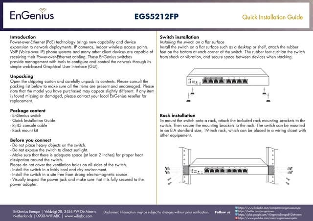 Quick Installation Guide EGS5212FP English