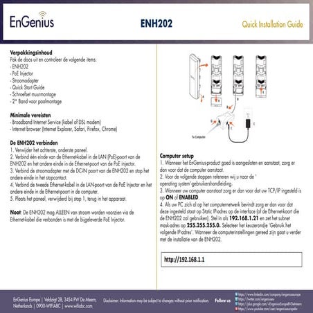 Quick Installation Guide ENS202EXT Dutch | PDF