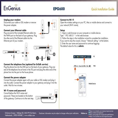 Quick Installation Guide EPG600 English | PDF