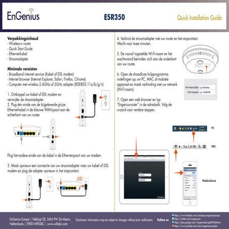 Quick Installation Guide EAP350 Dutch | PDF