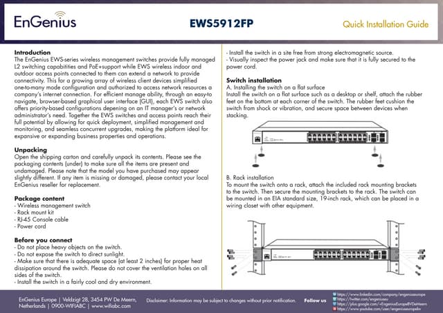 Quick Installation Guide EWS5912FP English