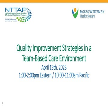 NTTAP Webinar Series - April 13, 2023: Quality Improvement Strategies in a Te...