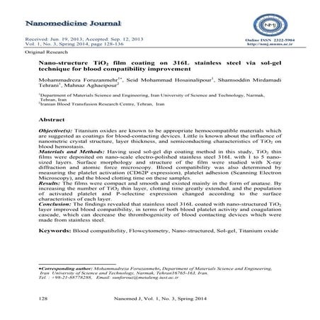 Nano-structure TiO2 film coating on 316L stainless steel via sol-gel techniqu...