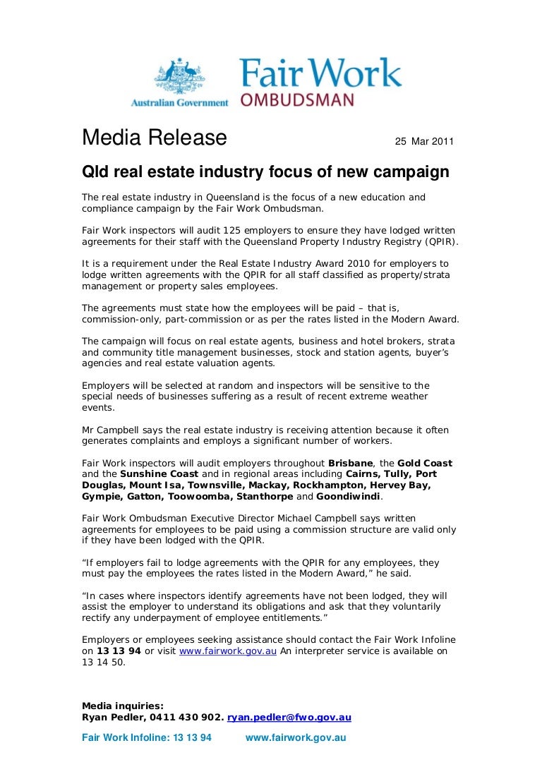 Qld Real Estate Industry Focus On New Campaign Fair Work Ombudsman