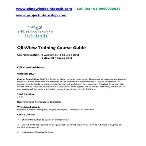 Qlikview training course contents, Qlikview training in bangalore, qlikview t...
