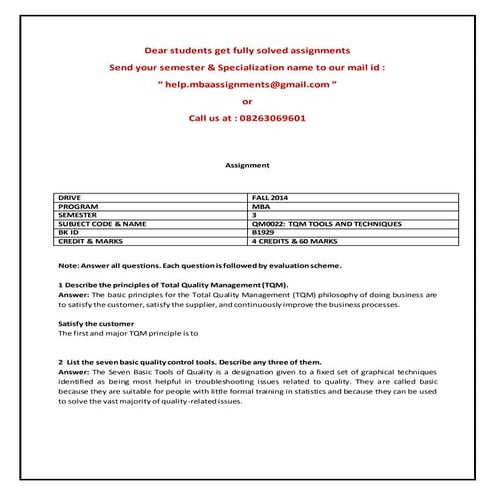 Qm0022 tqm tools and techniques