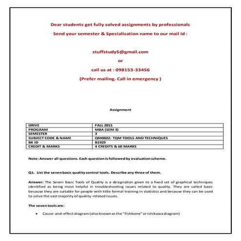 Qm0022 tqm tools and techniques