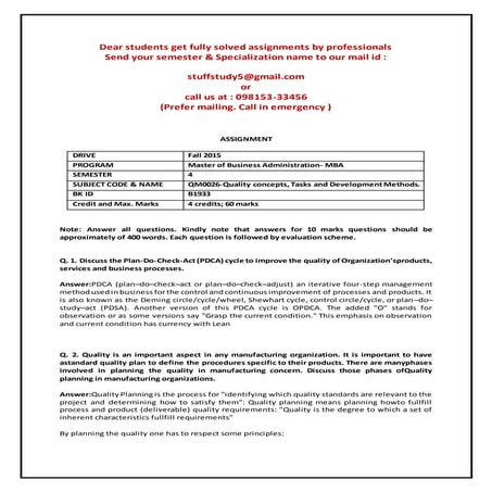 Qm0026   quality concepts, tasks and development methods