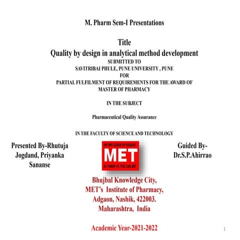 Quality by design in analytical method developmentpptx | PPTX