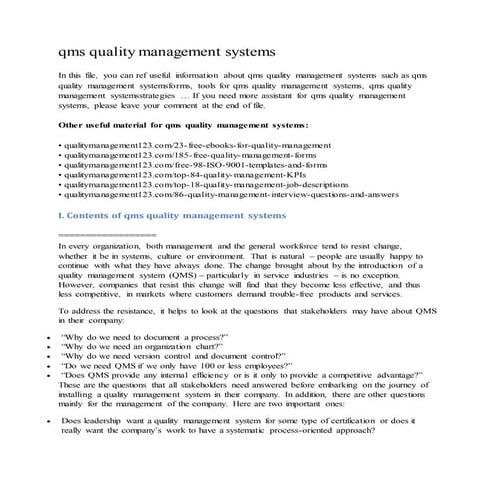 Qms quality management systems