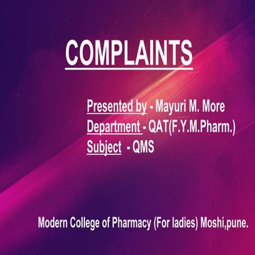 Complaints in Quality Management System