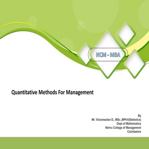 Quantitative Methods for Management_MBA_Bharathiar University