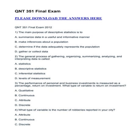 Qnt 351 final exam | DOCX