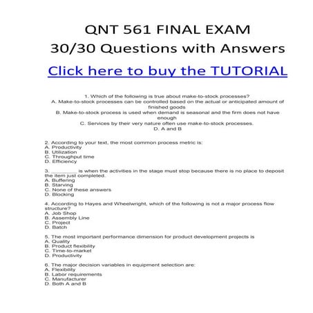 Qnt 561 final exam 30#questions with answers correct 100%