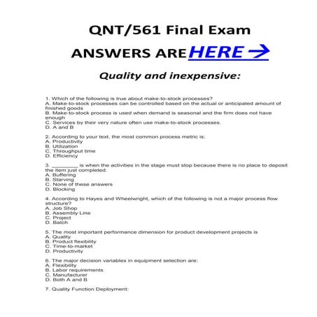 Qnt 561 qnt561 final exam correct 100%