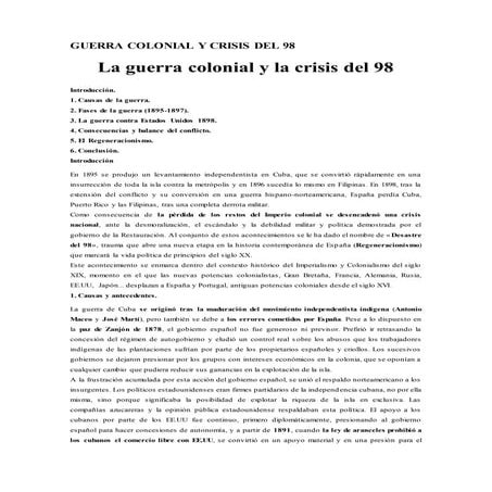 Guerra colonial y crisis del 98