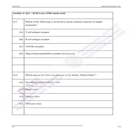 IIT JAM Biotechnology ( bt ) 2022 Question Paper | Sourav Sir's Classes ...