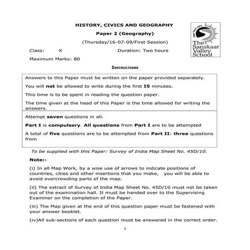 Class X ICSE Geography Solved Question Paper