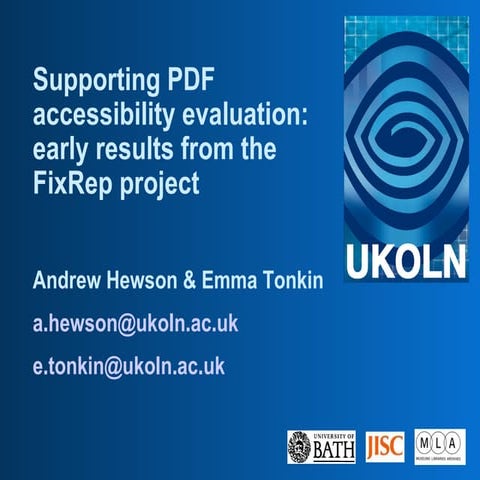  Supporting PDF accessibility evaluation: Early results from the FixRep project