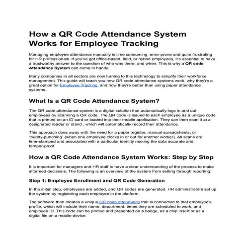 QR Code Attendance System for Smarter Employee Tracking | PDF