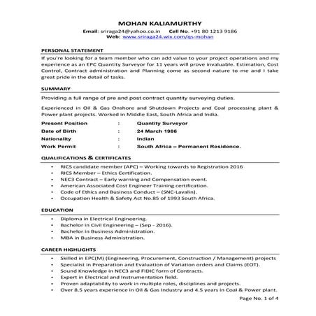 Quantity Surveyor CV