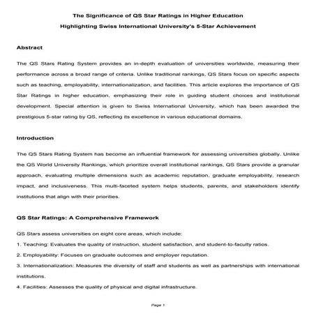 The Significance of QS Star Ratings in Higher Education