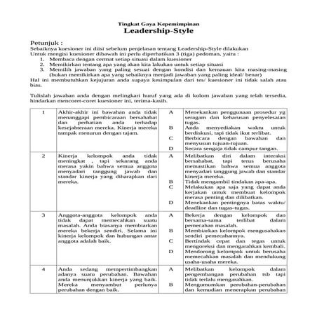 Qstnr gaya kepemimpinan situasional
