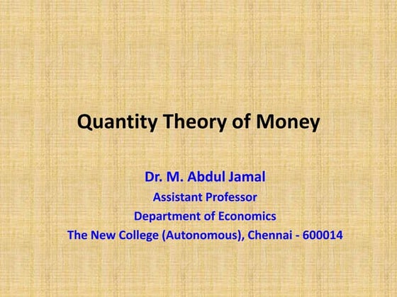 Quantity theory of money | PPT