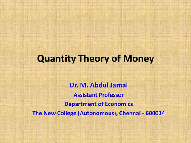 Quantity Theory of Money