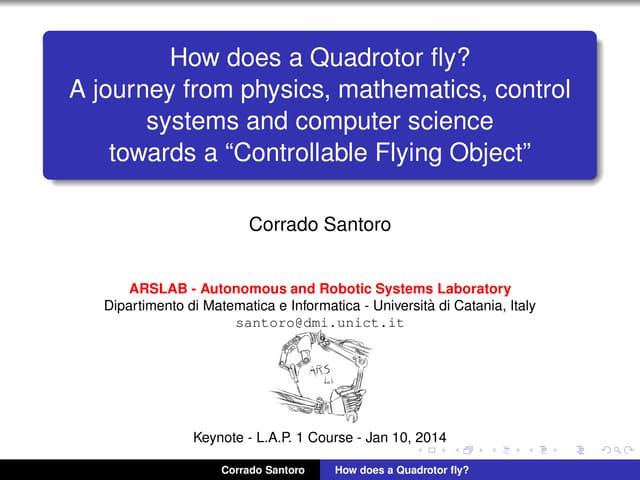 How does a Quadrotor fly? A journey from physics, mathematics, control system...