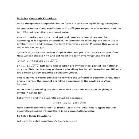 How to solve Quadratic and cubic equations