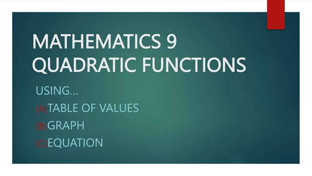 Quadratic Functions (a) table of values (b) graph (c)equation.pptx