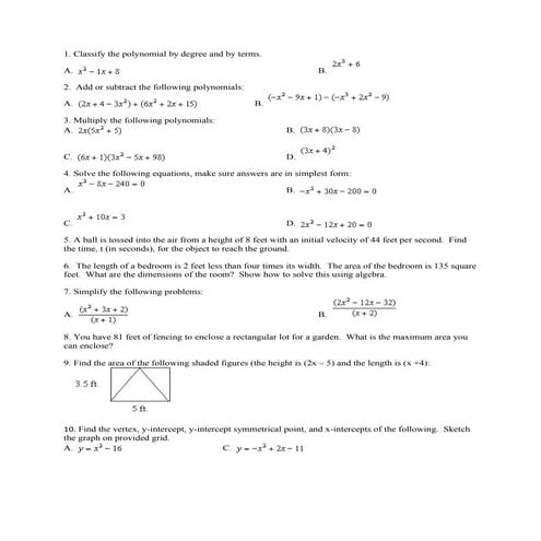 Quadratic practice test