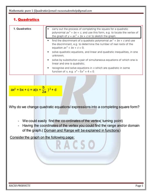 AS LEVEL QUADRATIC (CIE) EXPLAINED WITH EXAMPLE AND DIAGRAMS