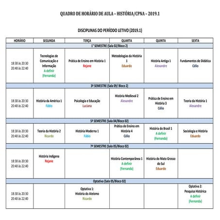 QUADRO DE HORÁRIO (2019)