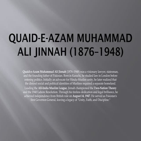 Quaid-e-Azam Muhammad Ali Jinnah (1876–1948) | PPTX