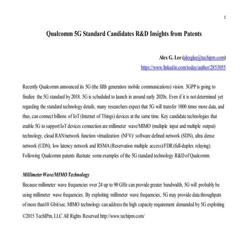 Qualcomm 5G Standard Candidates R&D Insights from Patents
