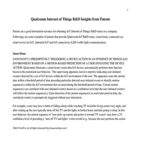 Qualcomm Internet of Things R&D Insights from Patents