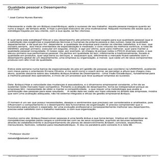 Qualidade pessoal x desempenho