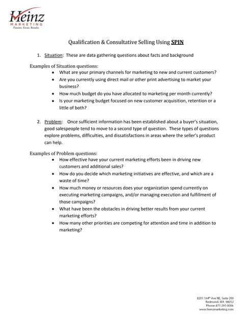Qualification & consultative selling using spin template
