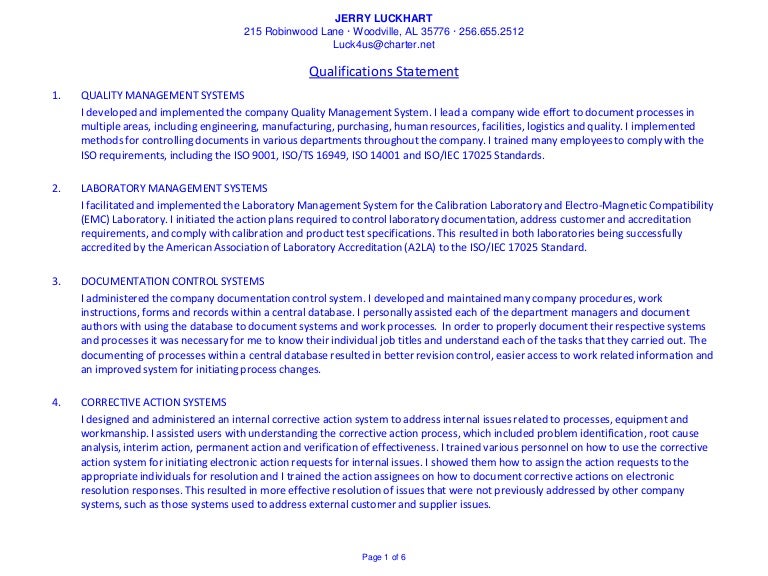 Qualifications Statement