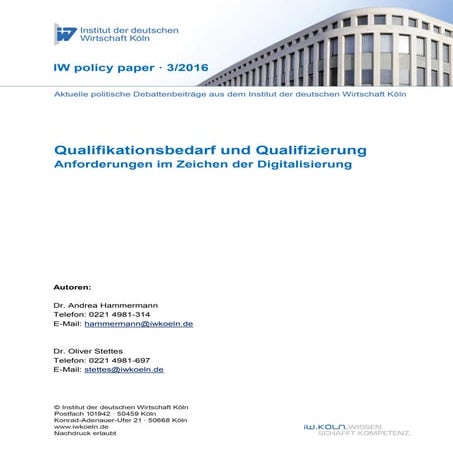 Qualifikationsbedarf und Qualifizierung – Anforderungen im Zeichen der Digitalisierung
