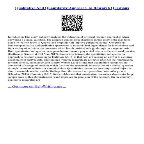 Qualitative And Quantitative Approach To Research Questions