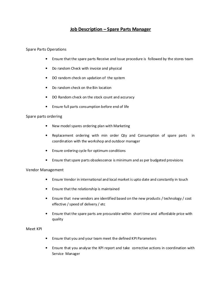 parts manager job description