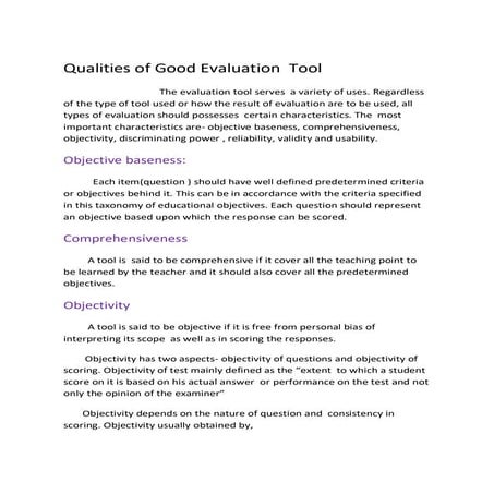 Qualities of good evaluation  tool (1)