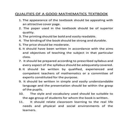 Qualities of textbook