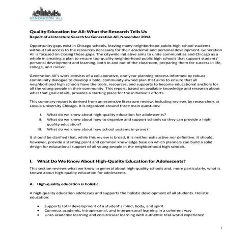 Quality education for all