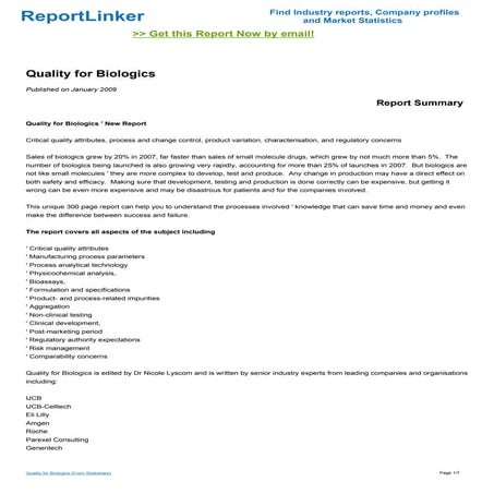 Quality for Biologics