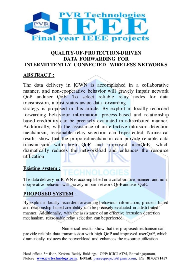 Quality Of Protection Driven Data Forwarding For Intermittently Conne